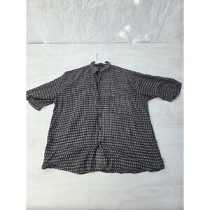 VTG Bruno Silk Geometric Print Shirt Mens L Short Sleeve Button Up Gray